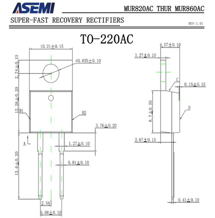 ASEMI超快恢复MUR820AC