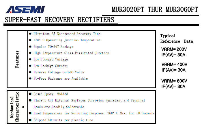 MUR3040PT中文资料参数书