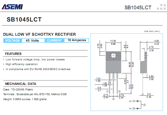 SB40100LFCT 低压降肖特基参数书